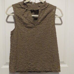 Michael Michael Kors Sz S Sleeveless Textured Olive Green Keyhole Blouse MSRP$88